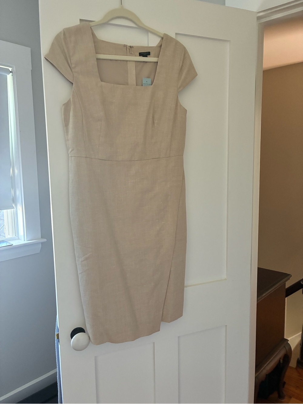 Ann Taylor Cap-Sleeve Sheath Dress in Light Tan
